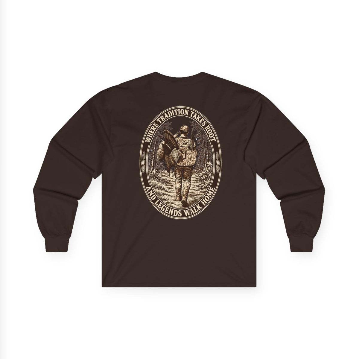 Long Sleeve Tee — 'Tradition Turns Road to Legends' Vintage Hiker Graphic