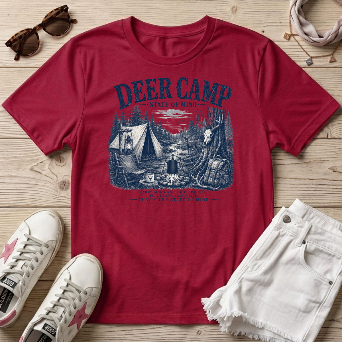 Deer Camp Navy Print T-Shirt