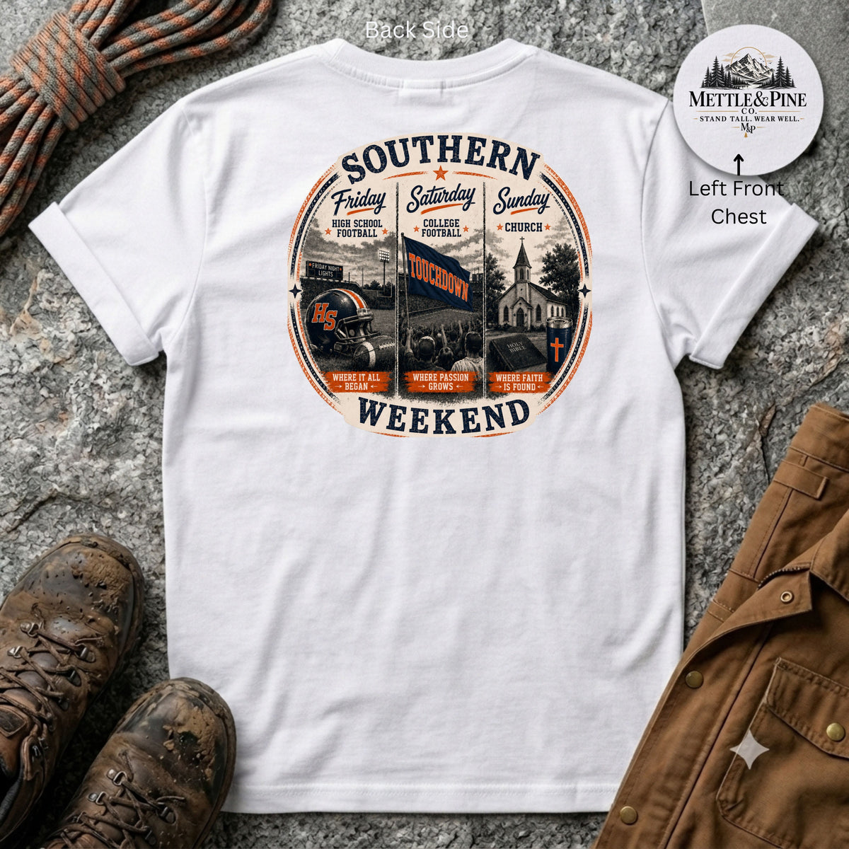Southern Weekend Orange & Navy F/B T-Shirt