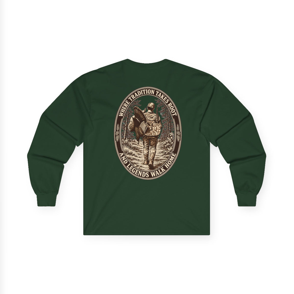 Long Sleeve Tee — 'Tradition Turns Road to Legends' Vintage Hiker Graphic