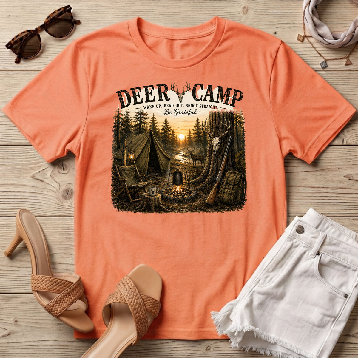 Deer Camp Rifle Print T-Shirt