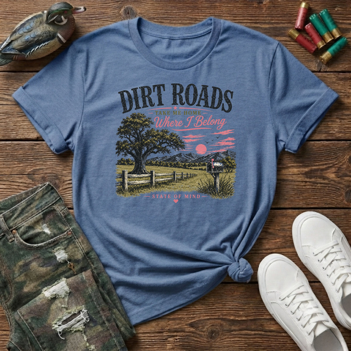 Dirt roads take me home where I belong pink T-Shirt