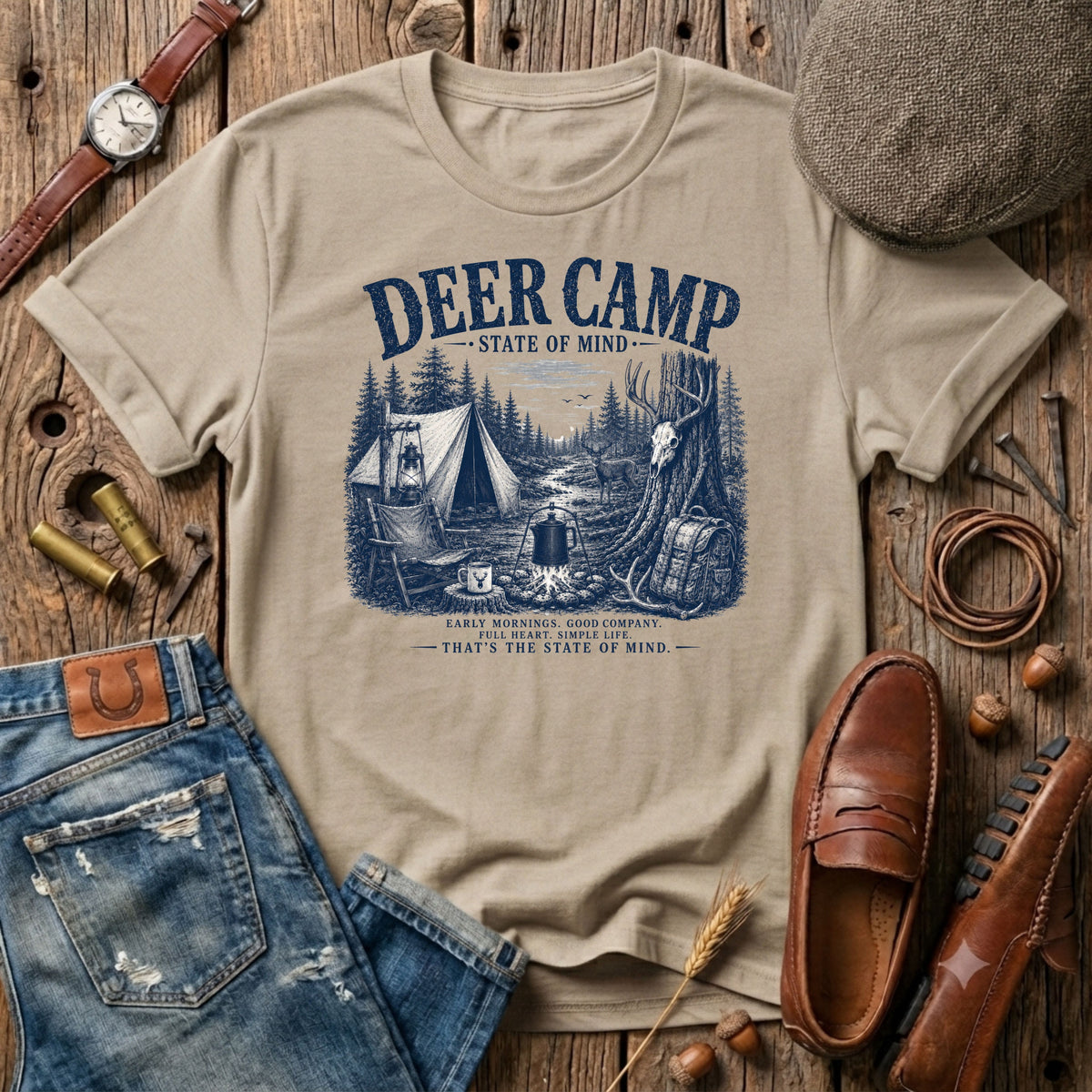 Deer Camp Navy Print T-Shirt