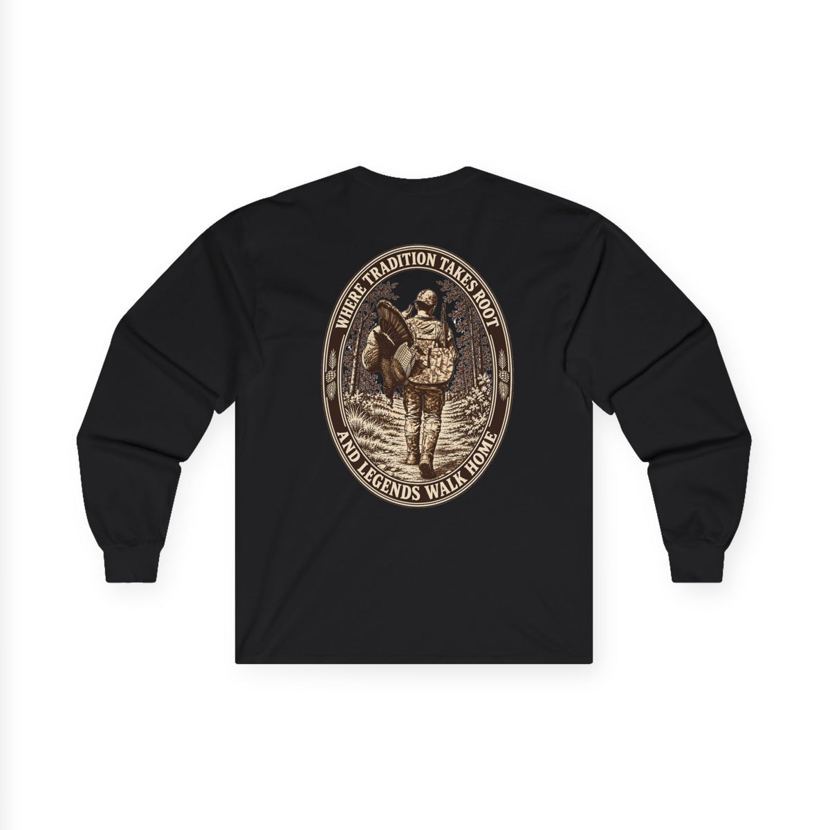 Long Sleeve Tee — 'Tradition Turns Road to Legends' Vintage Hiker Graphic