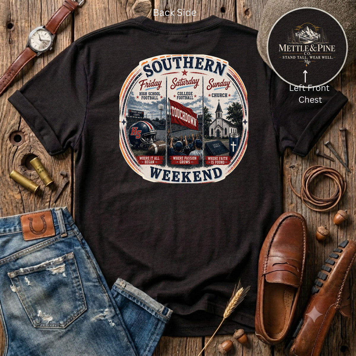 Southern Weekend Red, Navy & Powder Blue F/B T-Shirt