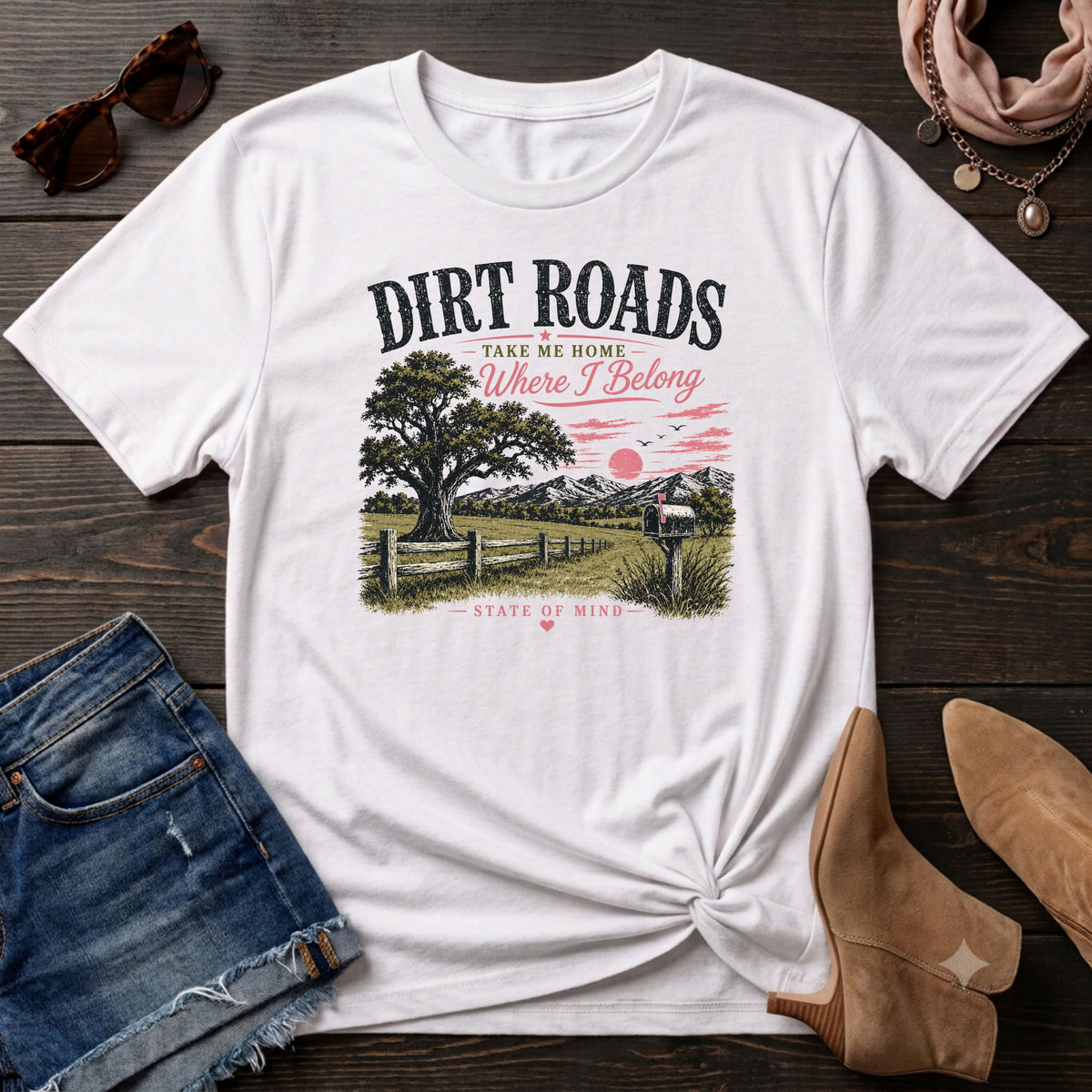 Dirt roads take me home where I belong pink T-Shirt