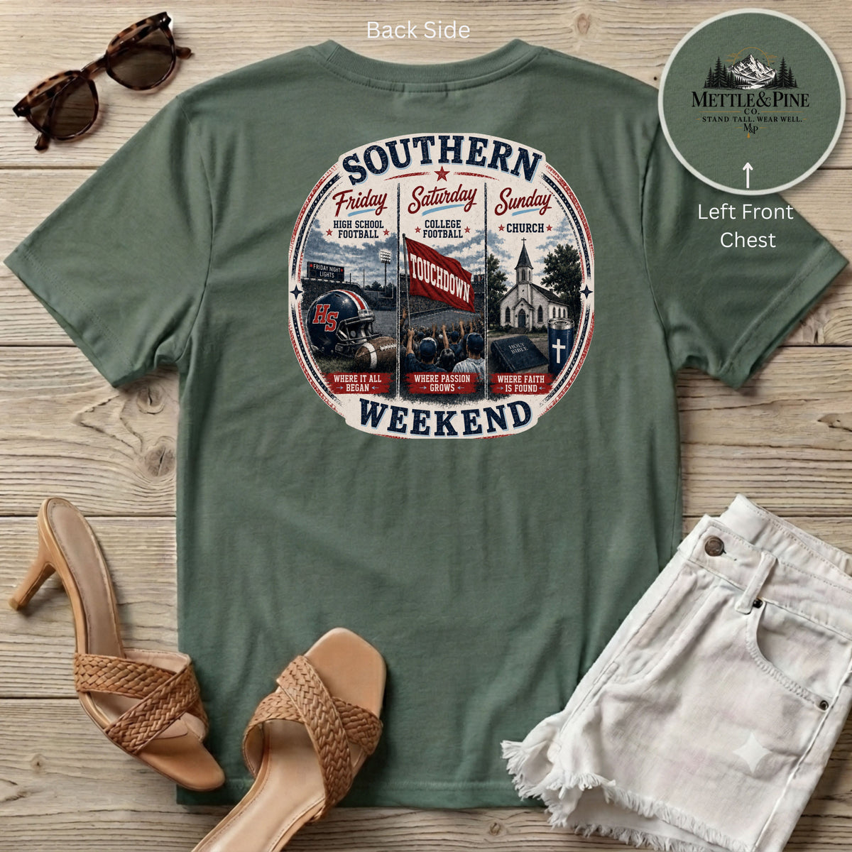 Southern Weekend Red, Navy & Powder Blue F/B T-Shirt