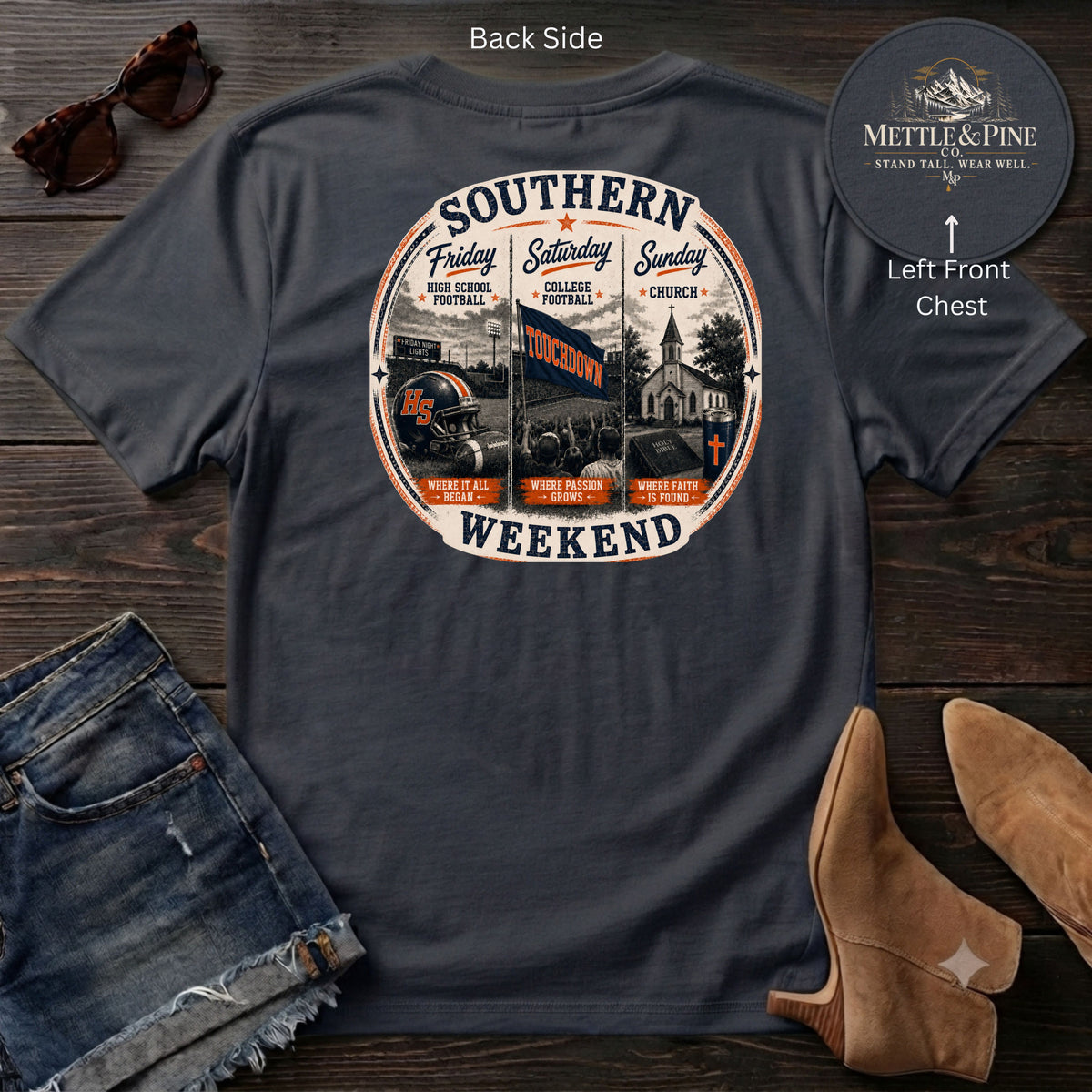 Southern Weekend Orange & Navy F/B T-Shirt