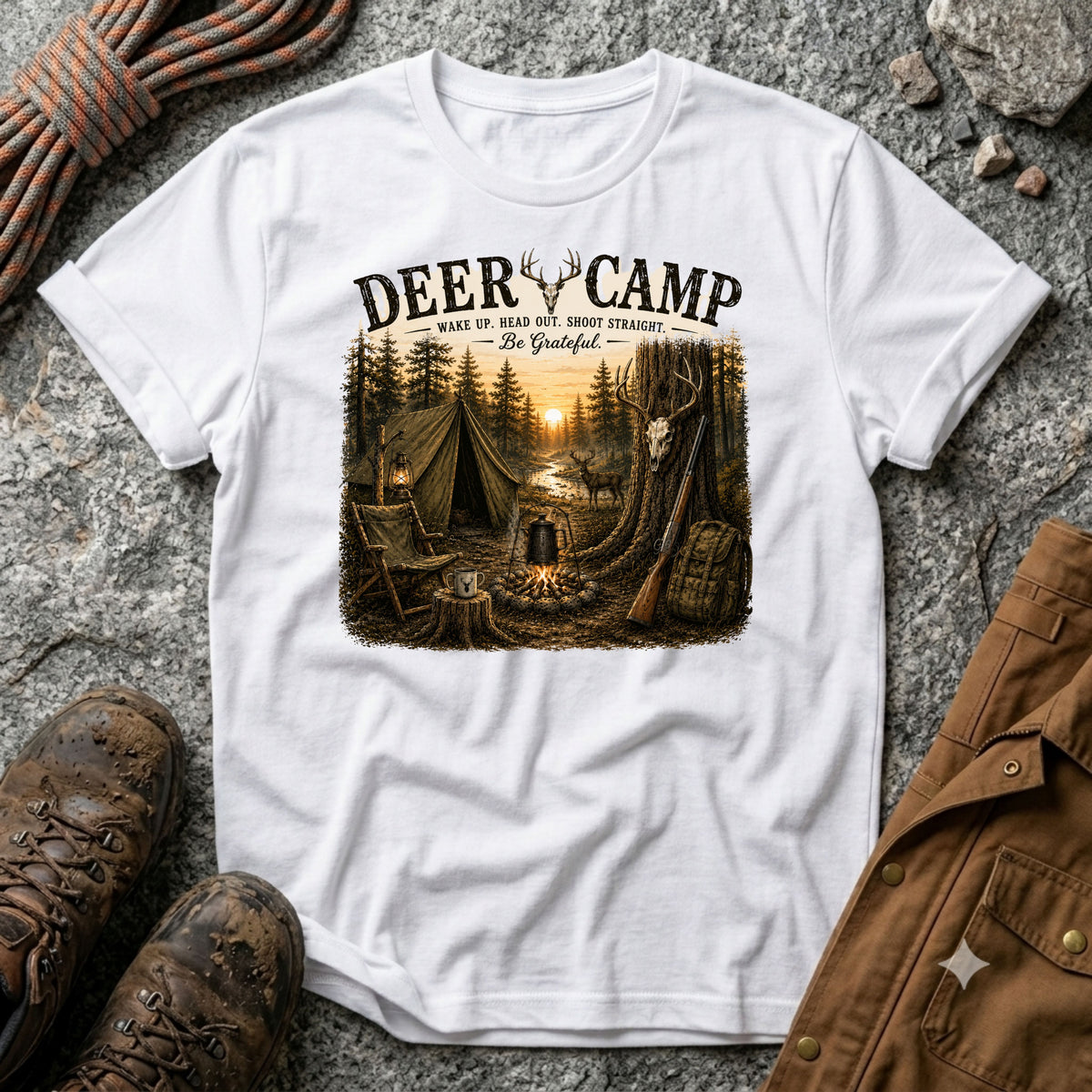 Deer Camp Rifle Print T-Shirt