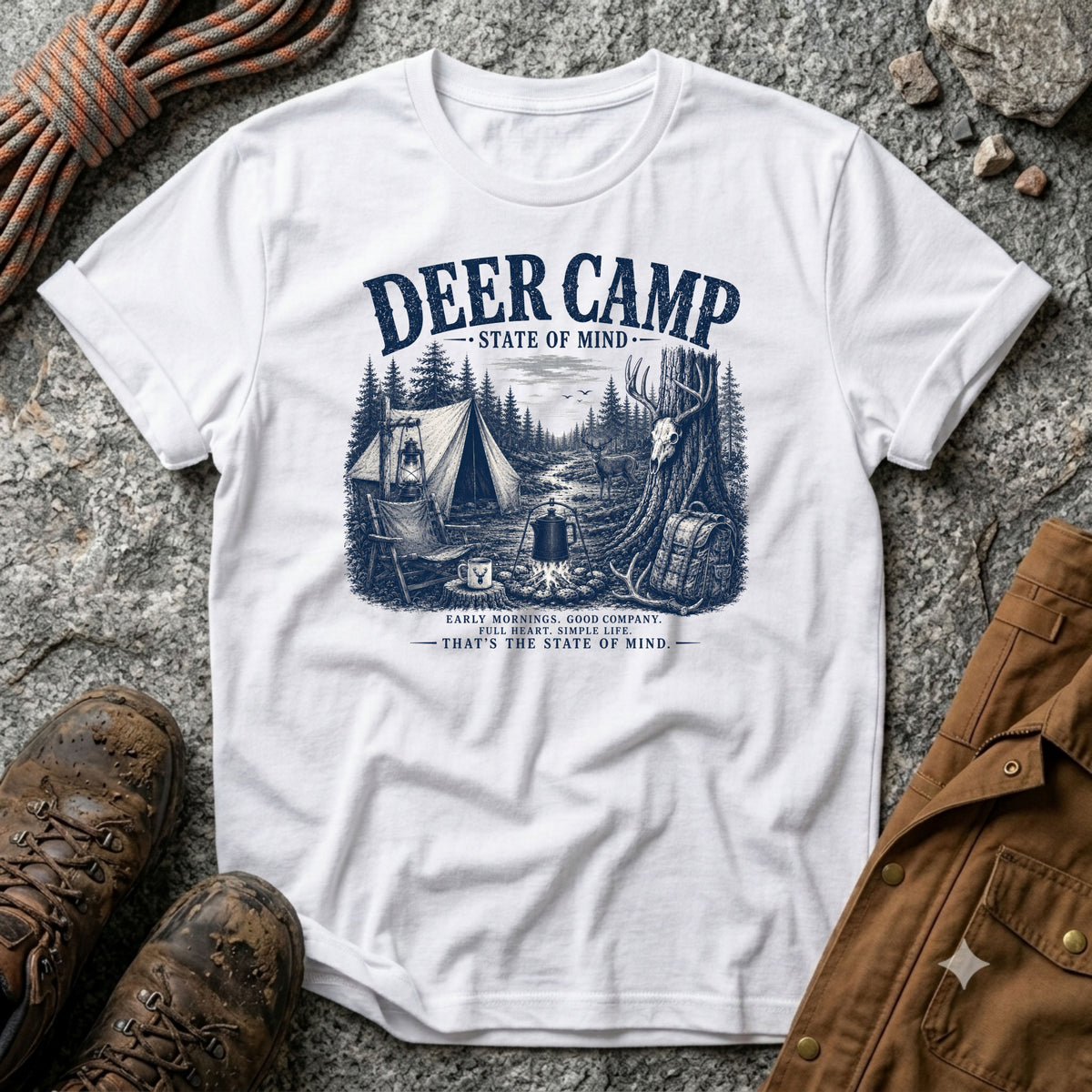 Deer Camp Navy Print T-Shirt