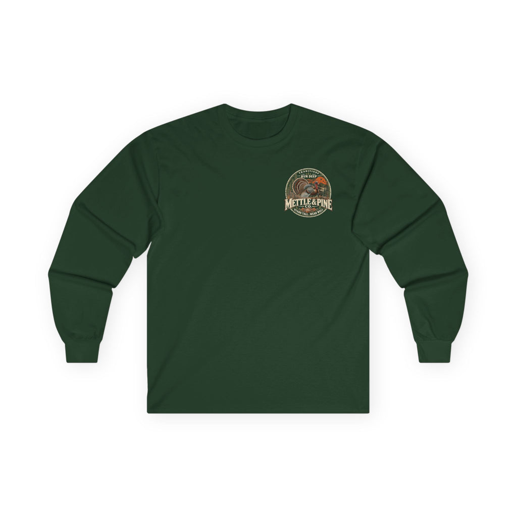 Long Sleeve Tee — 'Tradition Turns Road to Legends' Vintage Hiker Graphic