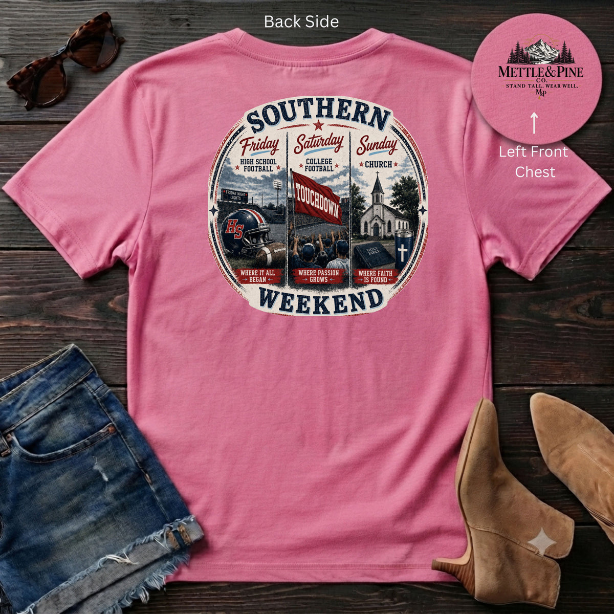 Southern Weekend Red, Navy & Powder Blue F/B T-Shirt