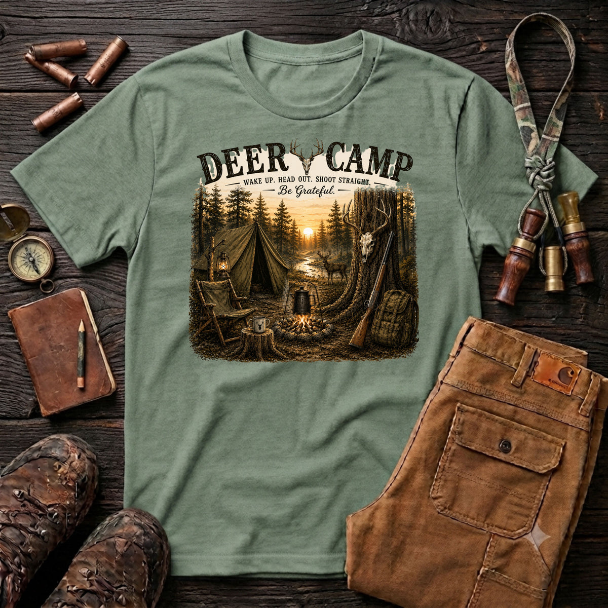 Deer Camp Rifle Print T-Shirt