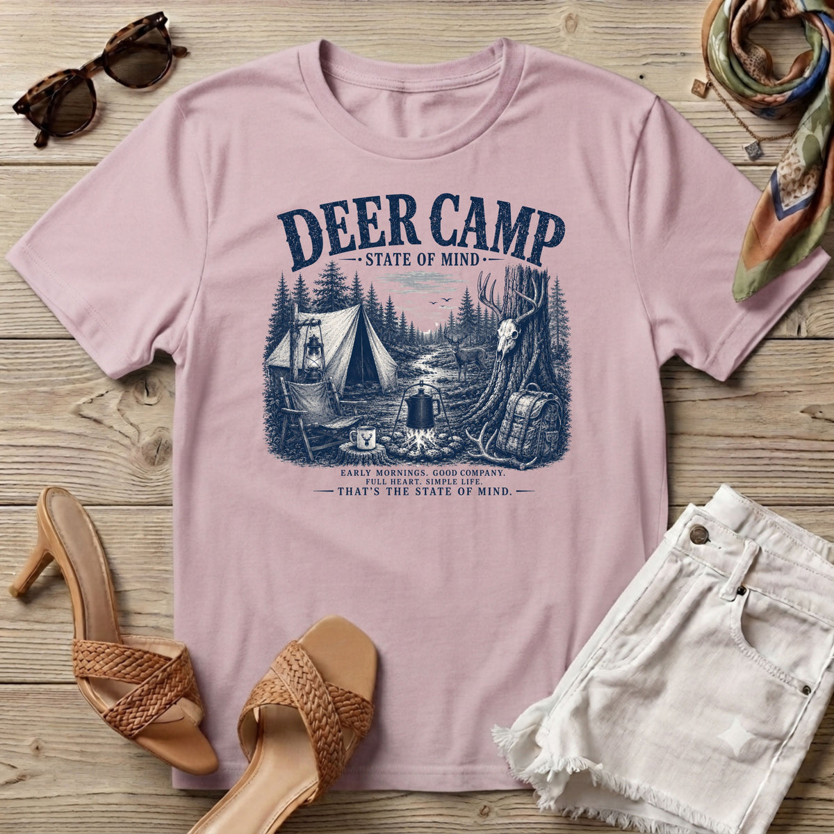 Deer Camp Navy Print T-Shirt