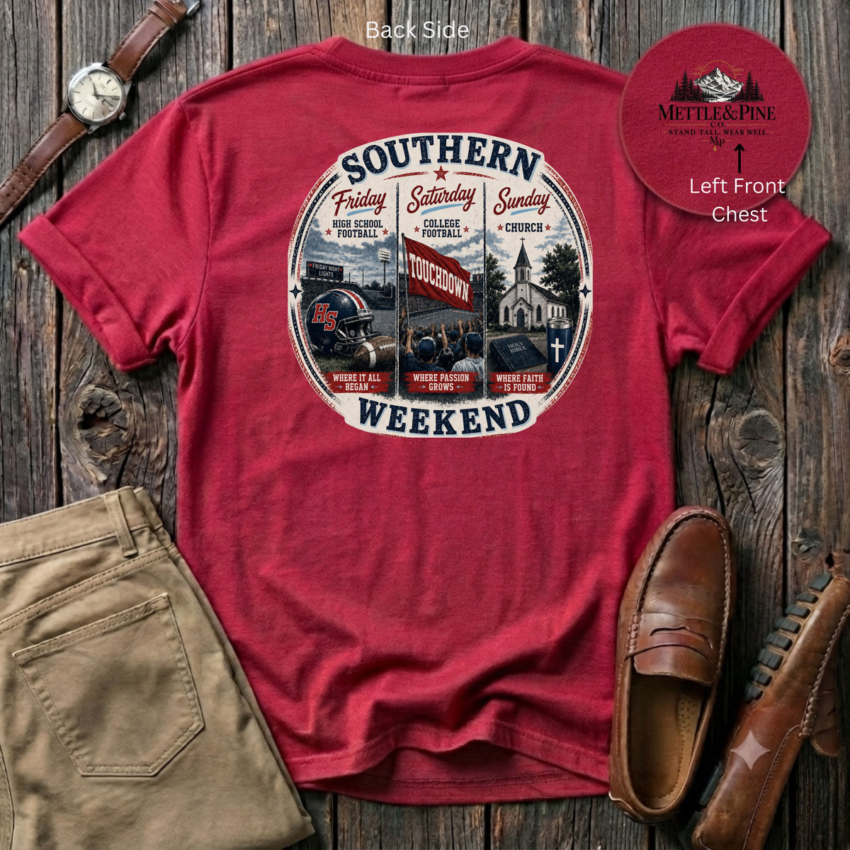 Southern Weekend Red, Navy & Powder Blue F/B T-Shirt