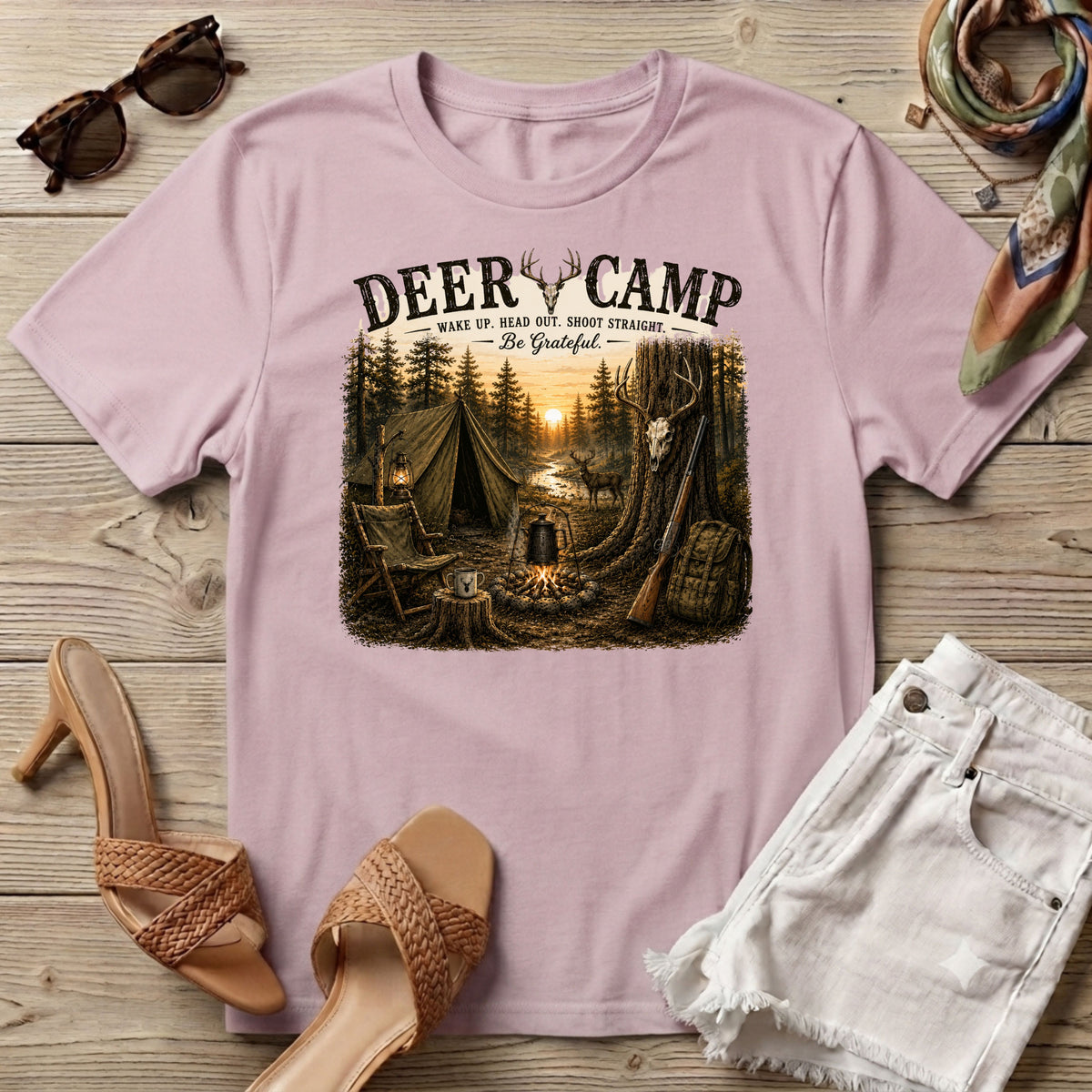 Deer Camp Rifle Print T-Shirt