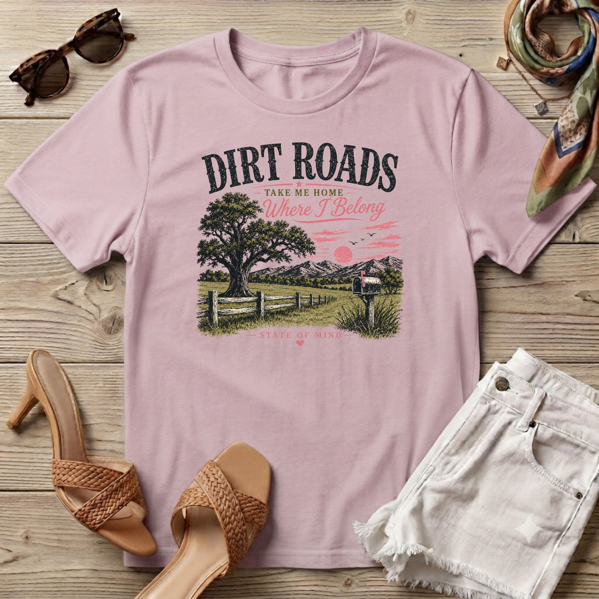 Dirt roads take me home where I belong pink T-Shirt
