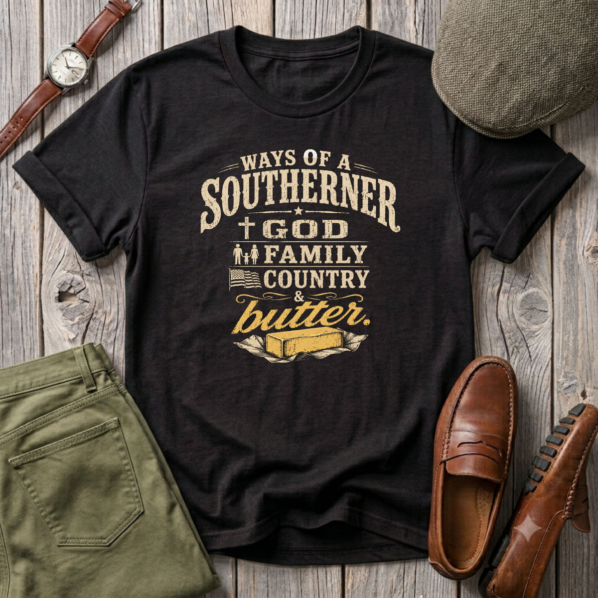 Ways of the Southerner God Family Country Butter T-Shirt