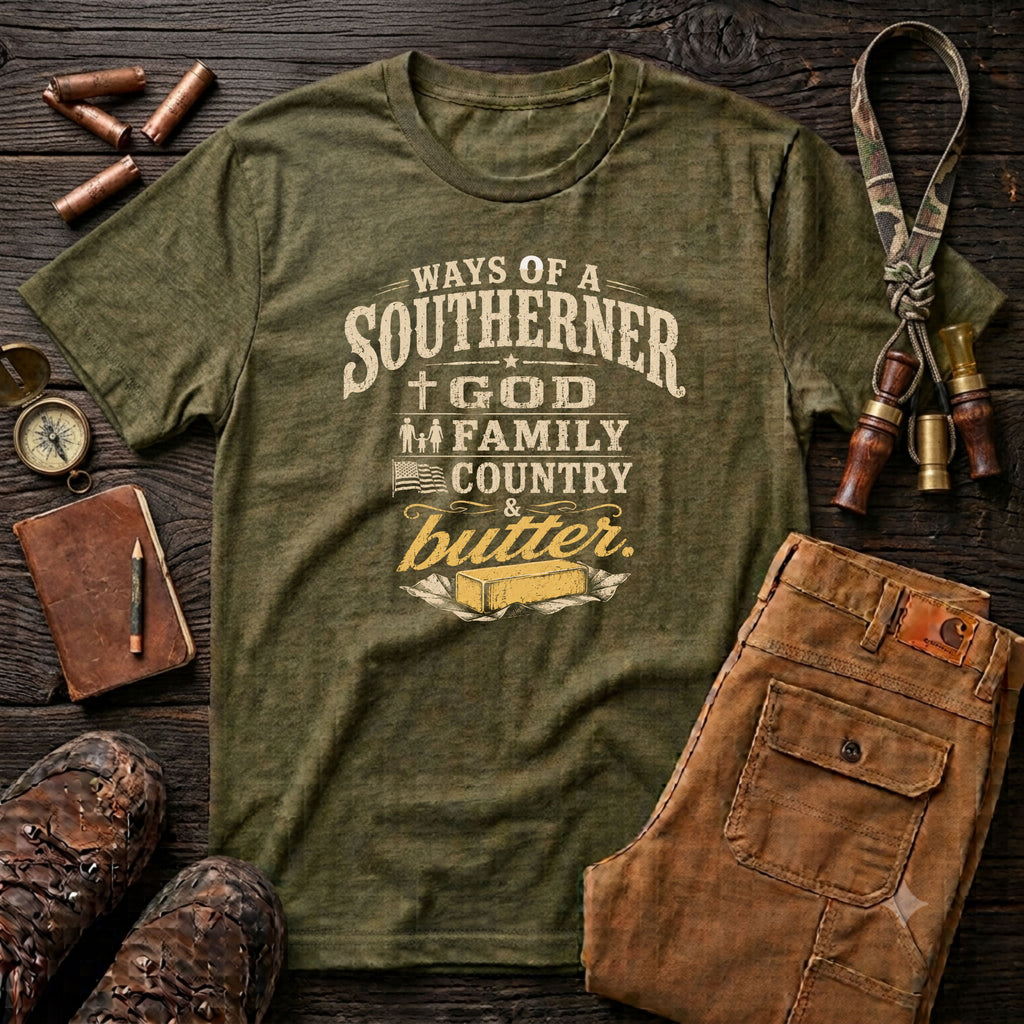 Ways of the Southerner God Family Country Butter T-Shirt
