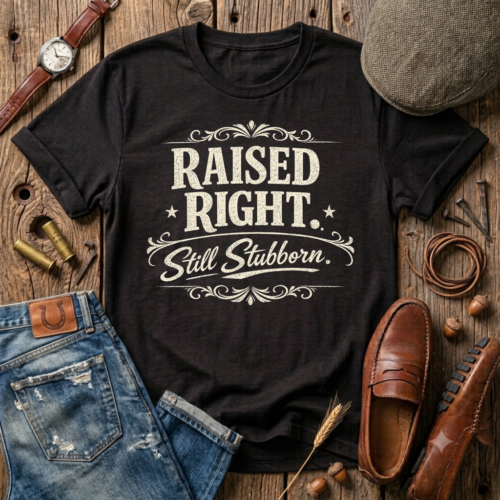 Raised Right Still Stubborn Black and Cream T-Shirt
