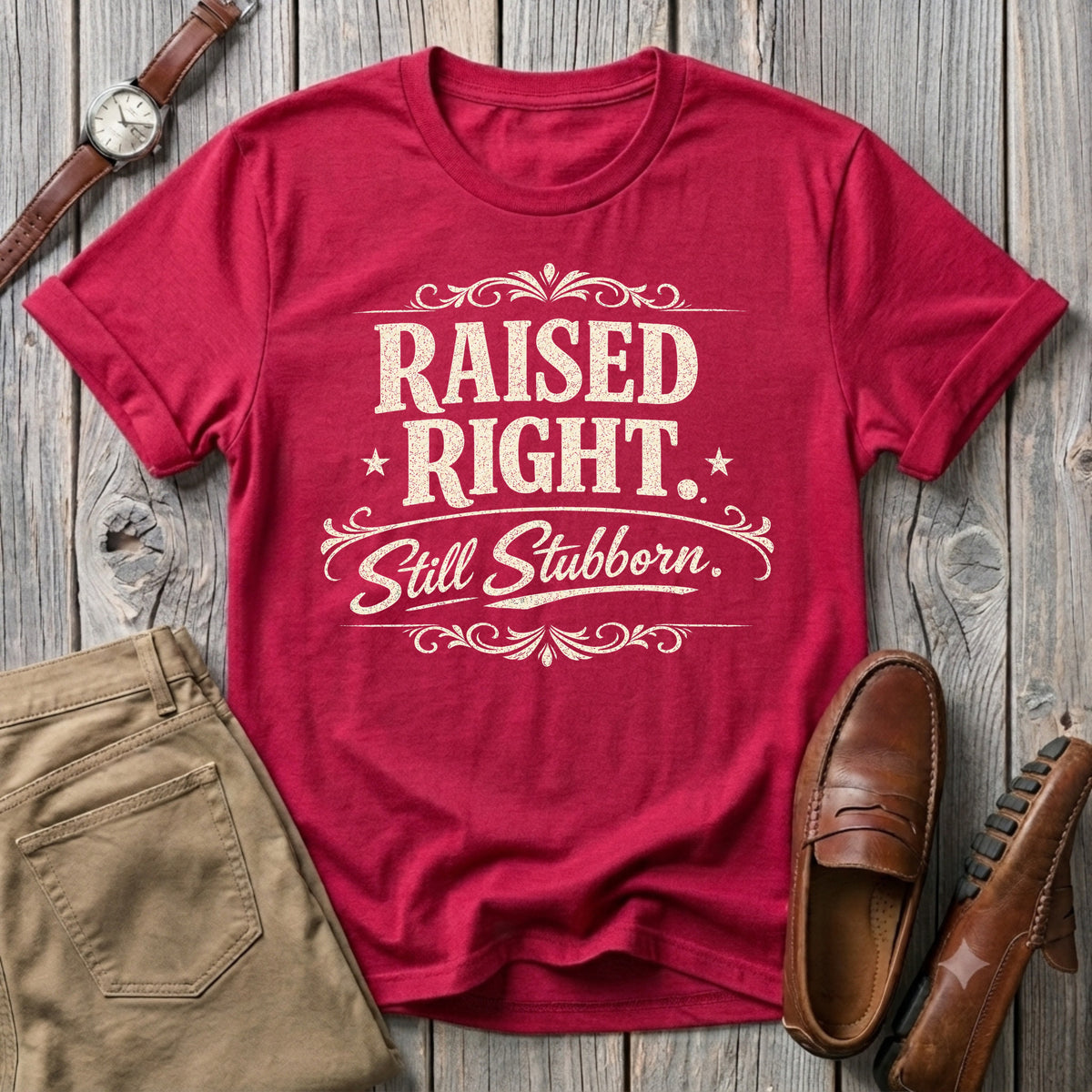 Raised Right Still Stubborn Black and Cream T-Shirt