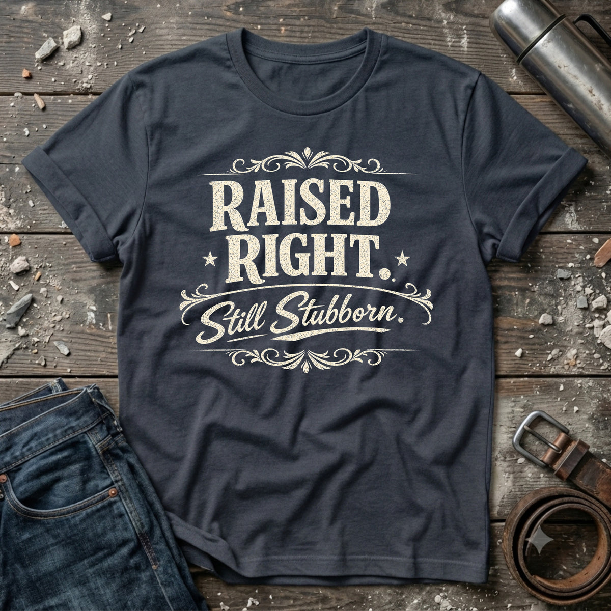 Raised Right Still Stubborn Black and Cream T-Shirt