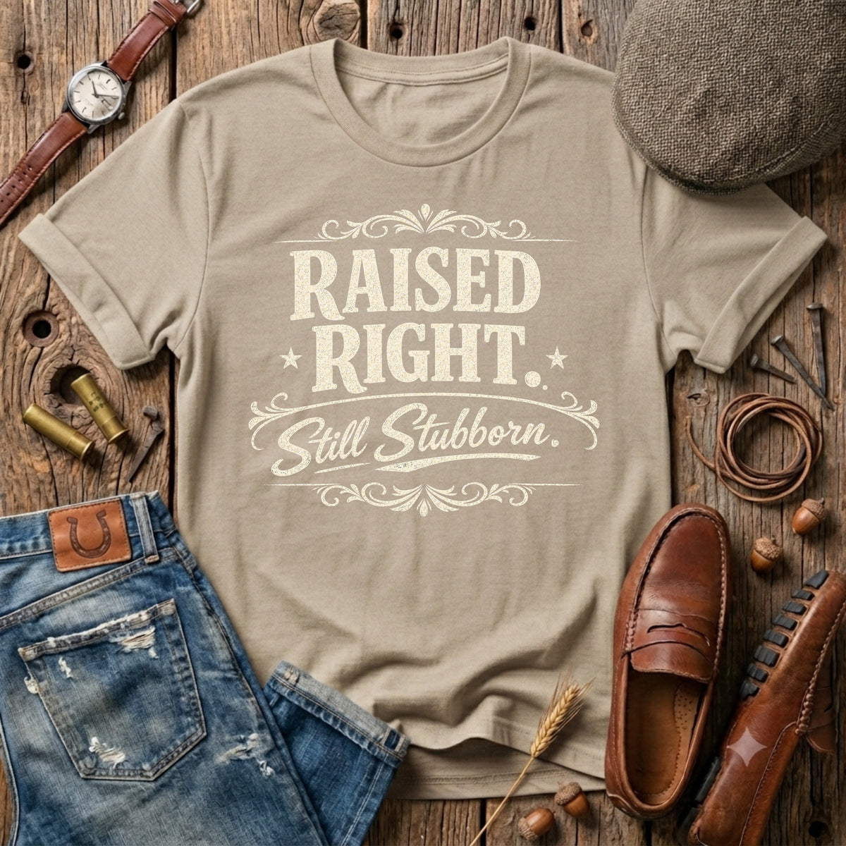 Raised Right Still Stubborn Black and Cream T-Shirt
