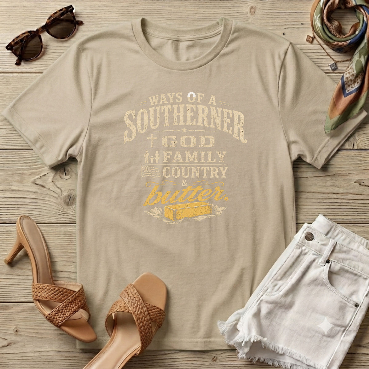 Ways of the Southerner God Family Country Butter T-Shirt