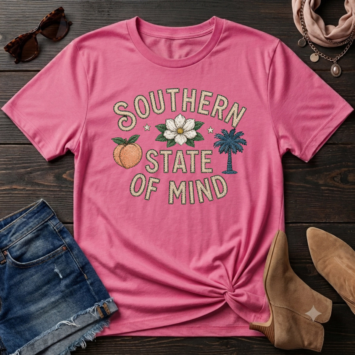 Southern State of Mind Peach Magnolia Palmetto T-Shirt