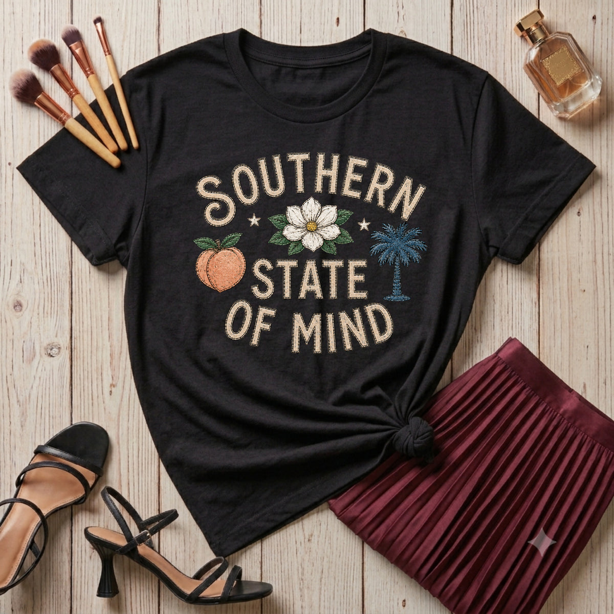 Southern State of Mind Peach Magnolia Palmetto T-Shirt