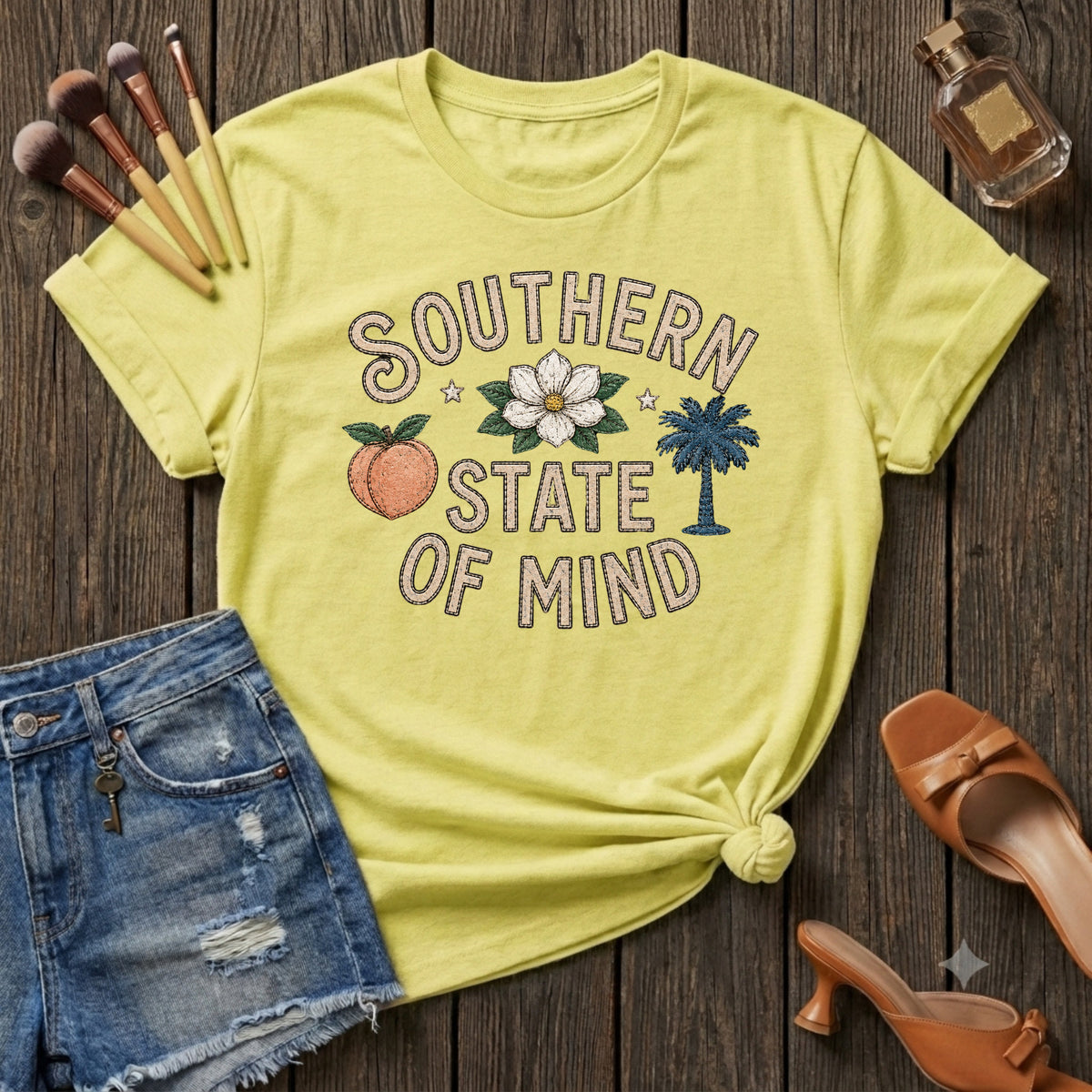 Southern State of Mind Peach Magnolia Palmetto T-Shirt