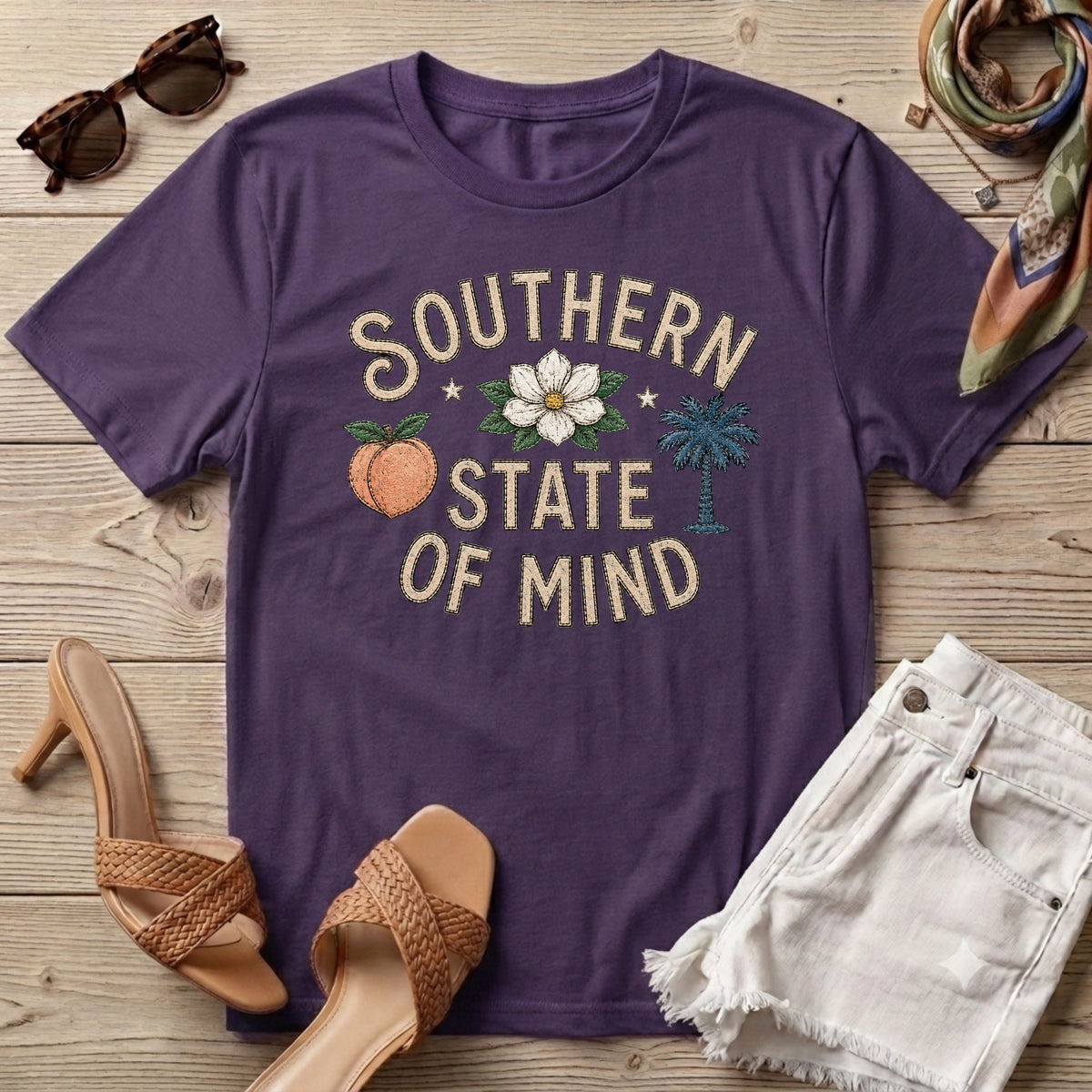 Southern State of Mind Peach Magnolia Palmetto T-Shirt
