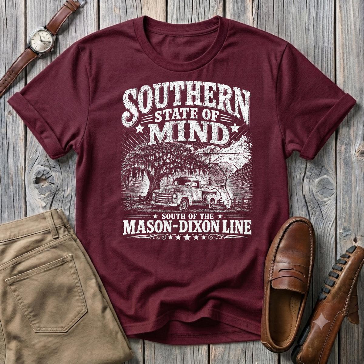 Southern State of Mind South of the Mason Dixon Line one color T-Shirt