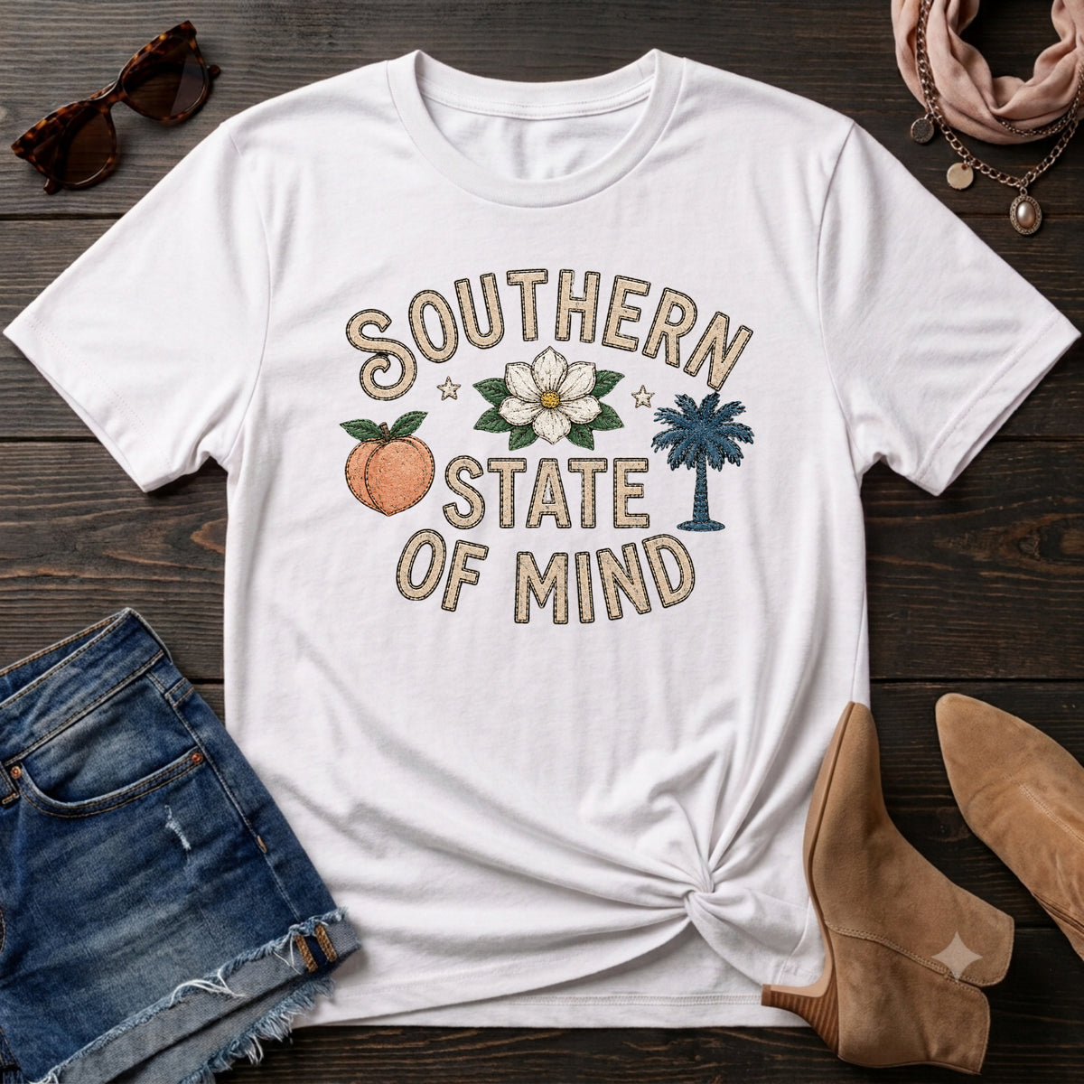 Southern State of Mind Peach Magnolia Palmetto T-Shirt