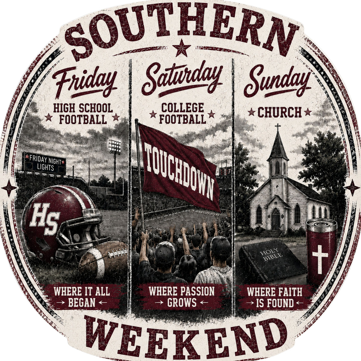Southern Weekend Deep Maroon & White F/B T-Shirt