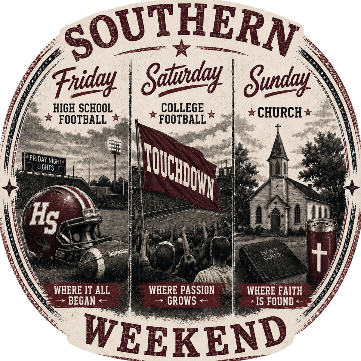 Southern Weekend Maroon & White F/B T-Shirt