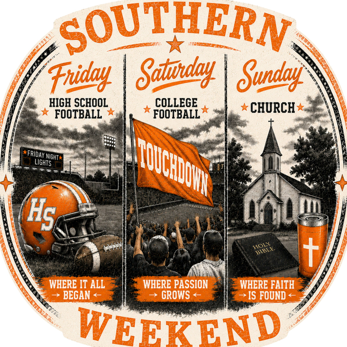 Southern Weekend Orange & White F/B T-Shirt