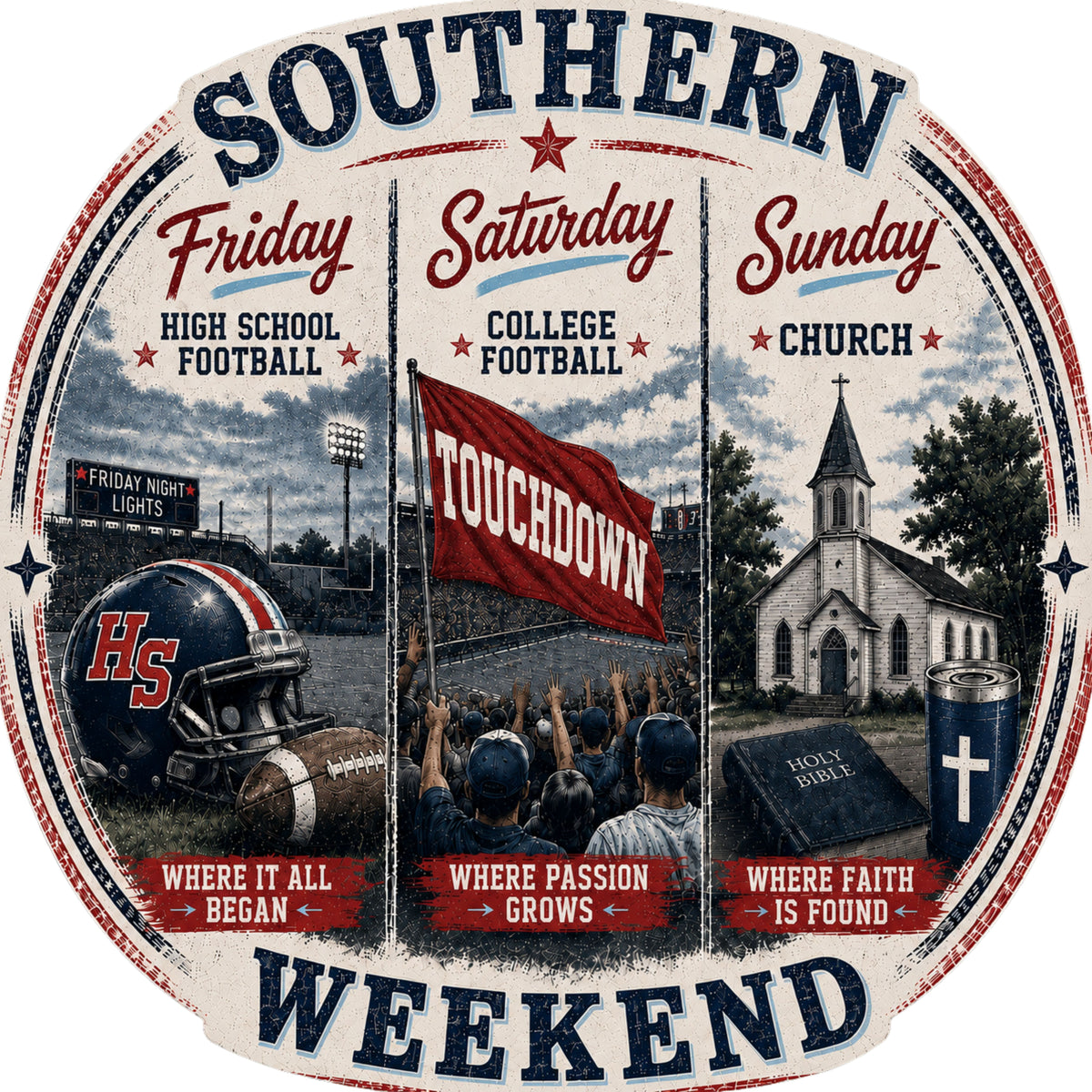 Southern Weekend Red, Navy & Powder Blue F/B T-Shirt